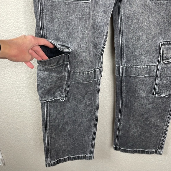 Oak + Fort Black Washed Cargo Jeans Baggy Loose Relaxed Sz 26 - Picture 6 of 12